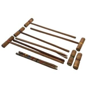Vintage Wood Croquet Mallets Stakes Primitive Shabby Chippy Decor Painted Lot 6